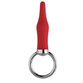 Красная анальная пробка с колечком BUTT O 3INCH BUTT PLUG RED - 8 см.