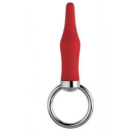 Красная анальная пробка с колечком BUTT O 3INCH BUTT PLUG RED - 8 см.