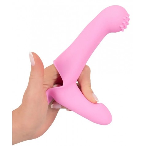 Нежно-розовая двойная вибронасадка на палец Vibrating Finger Extension - 17 см.